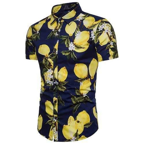 Hawaii Lemon Printing Slim Shirts