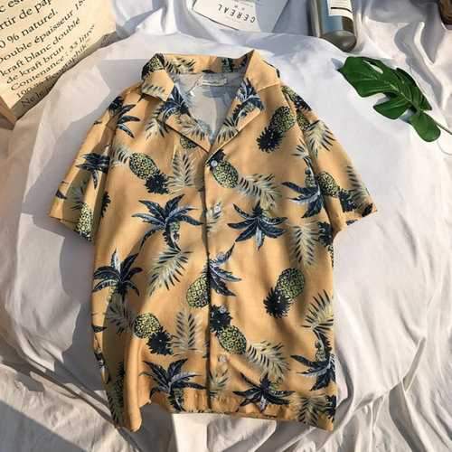 Summer Hawaiian Pineapple Printing Comfy Beach Shirts