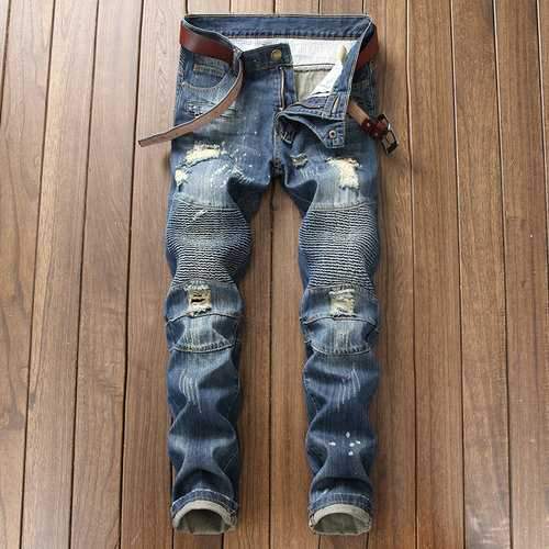 Hole Jeans Straight Fold Slim Jeans