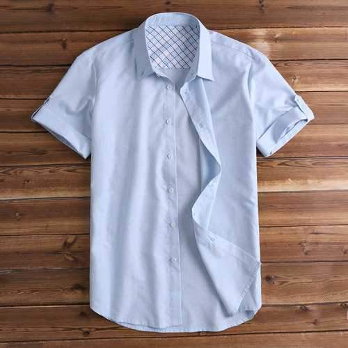 Pure Color Rolled Sleeve Shirts