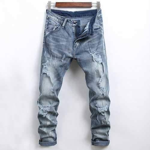 Holes Stylish Straight Washed Jeans