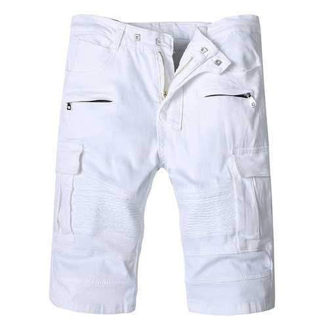 White Color Big Pocket Fold Short Jeans