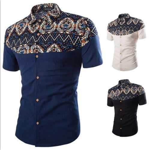 Ethnic Stylish Printing Patchwork Linen Shirts