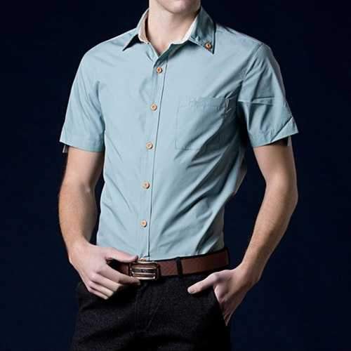 Casual Solid Color Wood Button Shirts