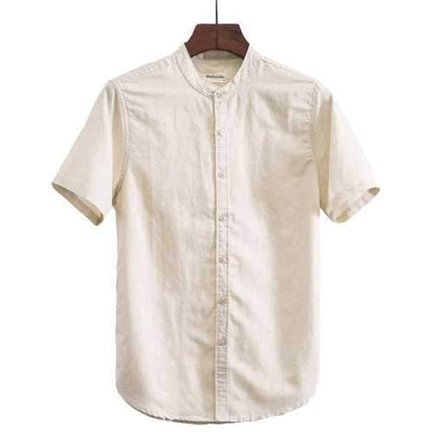 Plus Size Solid Color Linen Stand Collar Short Shirts