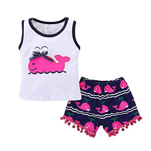 Whale Printed 2Pcs Girls Set For 1-7Y