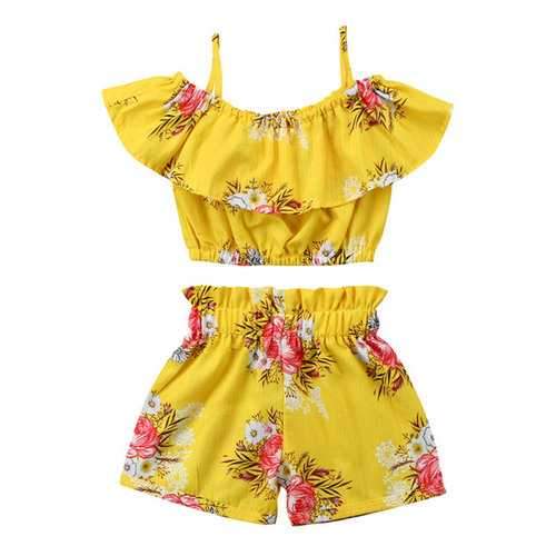 Yellow Printed Girls Summer Set For 2Y-9Y