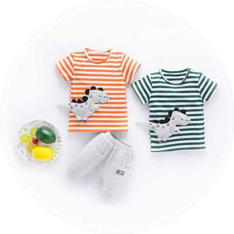 Dino Stripe Boys Short Set For 0-24M