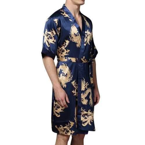 Knee Length Gold Dragon Printing Robe