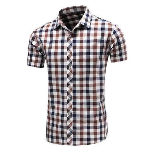 Casual Plaid Slim Fit Short Shirts