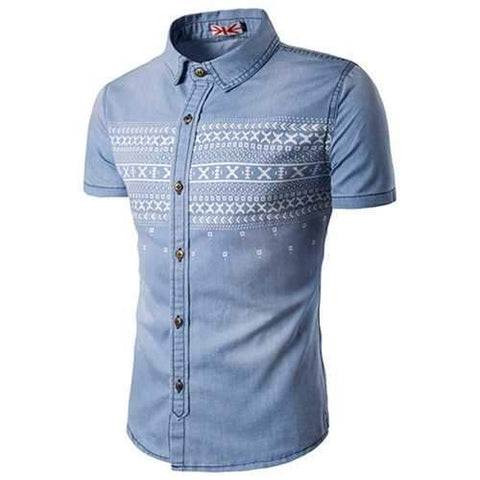 Stylish Denim Printing Washed Retro Buttons Shirts