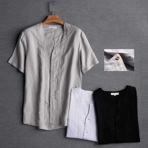 Plus Size Linen SolId Color Shirts