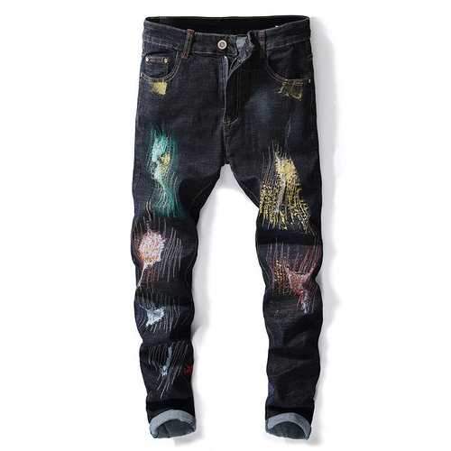 Printing Hip-Hop Design Colorful Holes Jeans