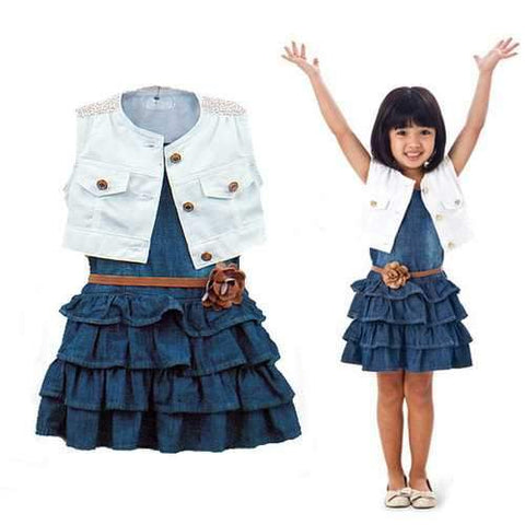 3Pcs Denim Dress Set For 1Y-7Y