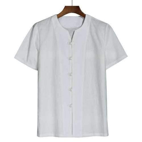 Plus Size Chinese Buttons Solid Color Shirts