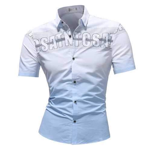 Stylish Gradient Color Short Sleeve Dress Shirts