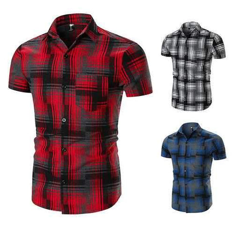 Casual Pocket Plaid Design Short Sleeve Shirts