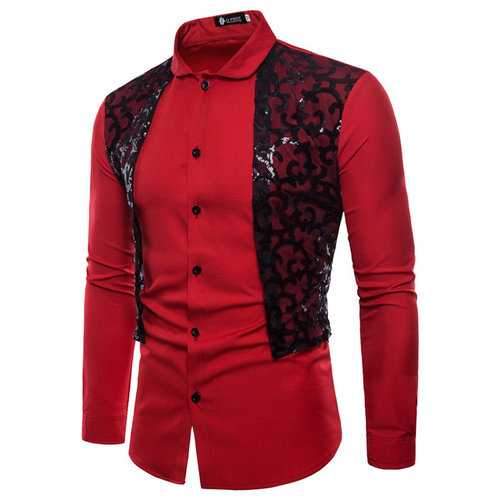 Stylish Lace Solid Color Dress Shirts