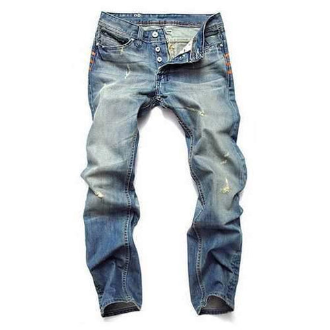 Ripped Fold Stitching Straight Washed Jeans