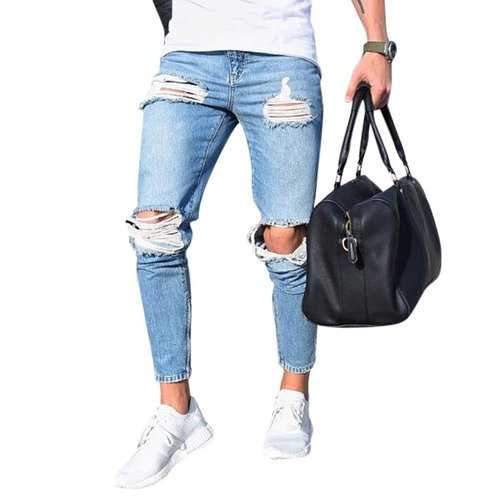 Ripped Stylish Low Waist Skinny Blue Jeans