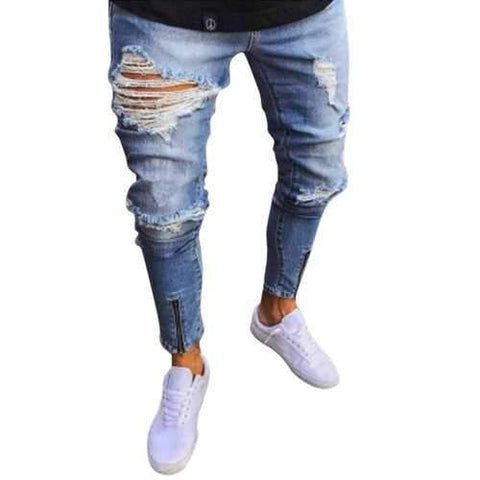 Skinny Ripped Zipper Design Jeans