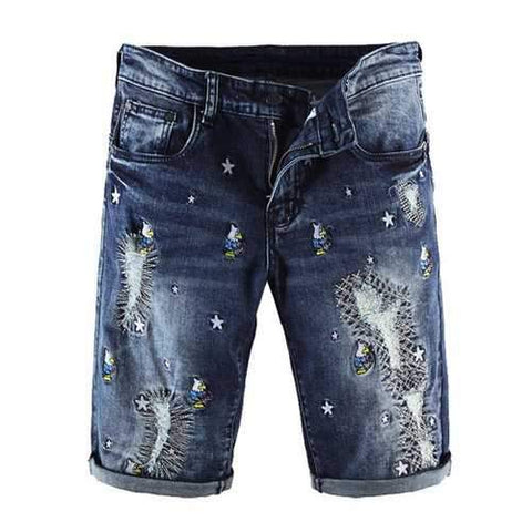 Casual Embroidery Ripped Design Short Jeans