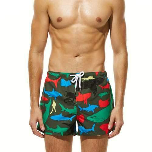 Casual Fish Printing Drawstring Beach Board Shorts