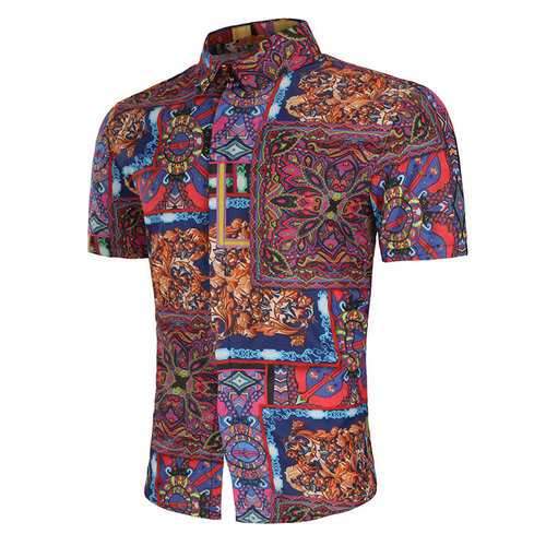 Plus Size Ethnic Printing Loose Slim Fit Shirts