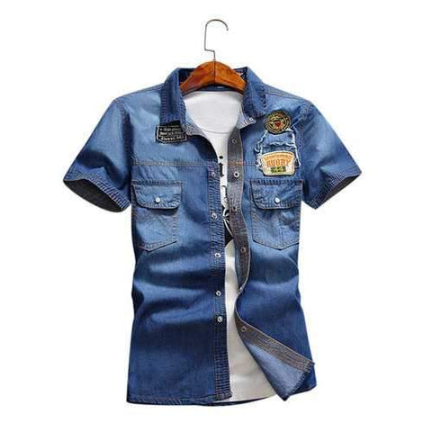 Lapel Collar Slim Fit Denim Shirt