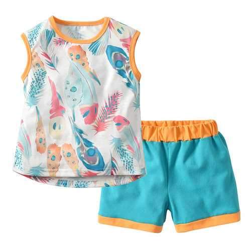 Feather Print Girls Clothing Set