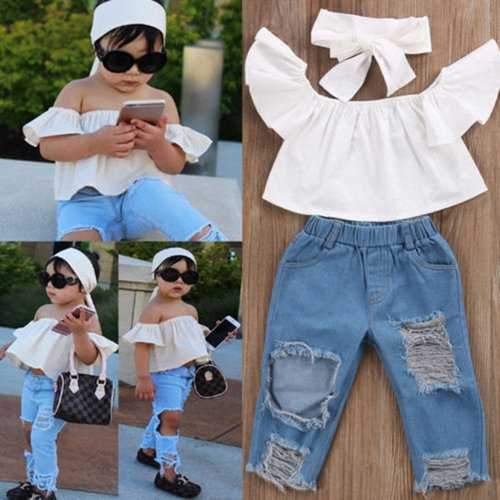 3Pcs Girls Clothes Set + Headband