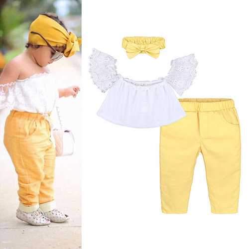 3Pcs Girls Clothes Set + Headband