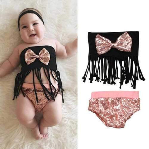 Tassel Sequined Girls Swimwear Set For 0-24M