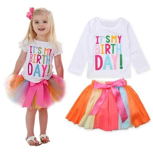 2Pcs Girls Birthday Outfits Set