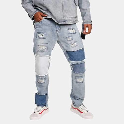 Stylish Patchwork Ripped Hip-Hop Designer Jeans