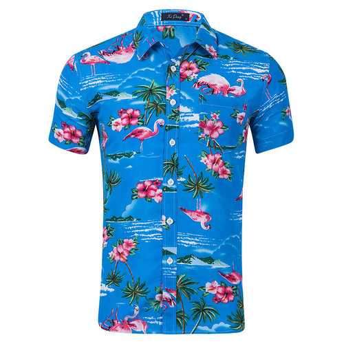 Plus Size Hawaii Flamingos Printing Casual Shirts