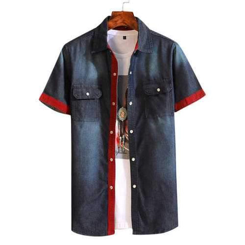 Casual Patchwork Pockets Slim Denim Shirts