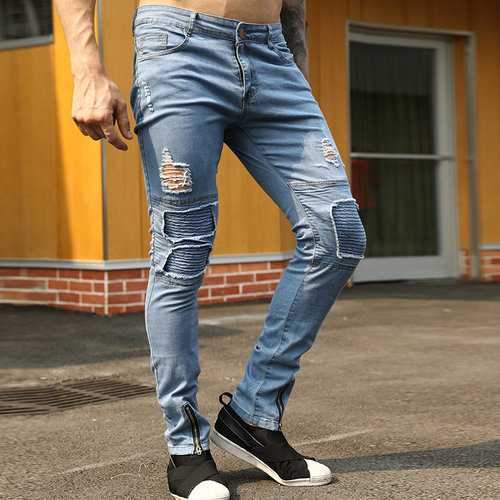 Stylish Skinny Zipper Trousers Holes Jeans