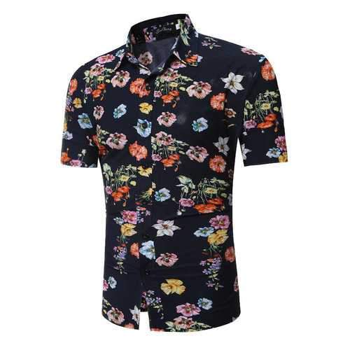 Casual Floral Printing Slim Fit Dress Shirts