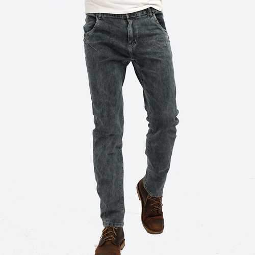 Casual Elastic Slim Fit Brass Button Washed Jeans