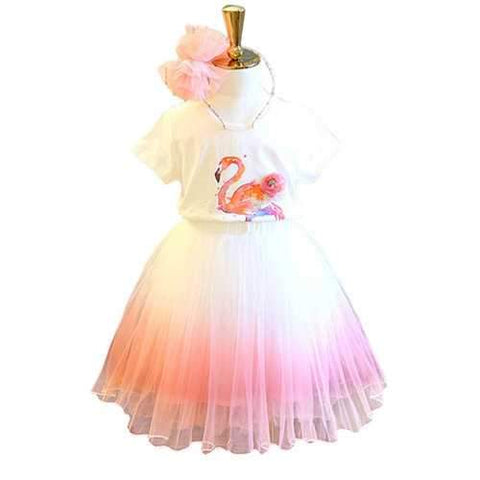 Flamingo Girls Skirt Set For 2Y-9Y