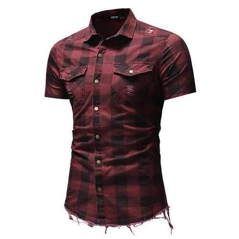 Casual Ripped Plaid Pocket Burr Designer Shirts