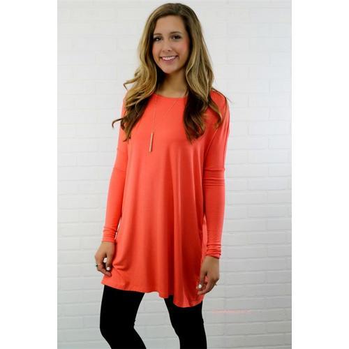 New Arrival Hot Fashion Solid O-neck Long Sleeve T-Shirt Orange