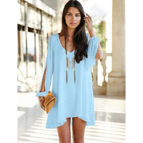 Sexy Plus Size Chiffon Off-The-Shoulder Dress Light Blue