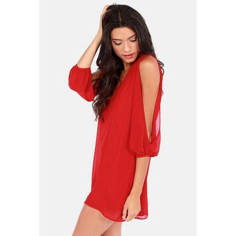 Sexy Plus Size Chiffon Off-The-Shoulder Dress Red