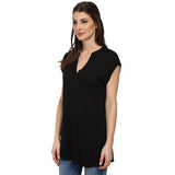 Active Sexy Women Short Sleeves With V-Neck Summer Long Shirt Black