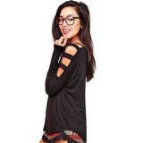 Elegant Newest Women Long Sleeves With Strappies-Hollow Out Shirt Black