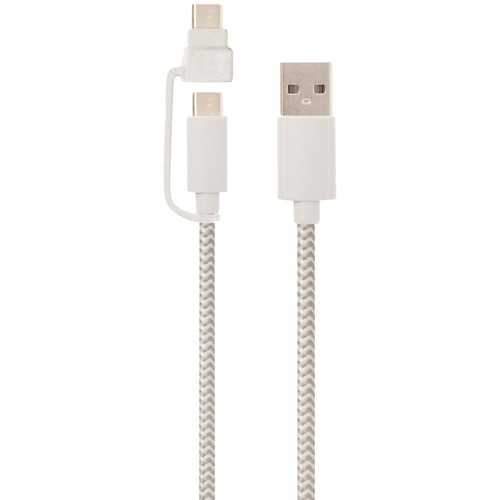 Helix Usb-a To Usb-c Cable With Micro Usb Adapter&#44; 5ft (white) EMTHACMWT