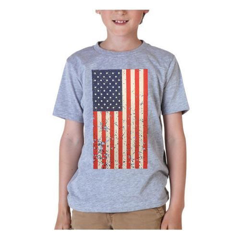 AFONiE- Kids USA Rustic Flag Graphic T-shirt-Grey Color