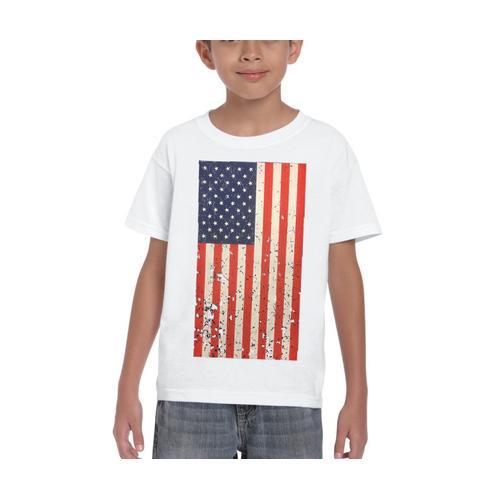 AFONiE- Kids USA Rustic Flag Graphic T-shirt-White Color